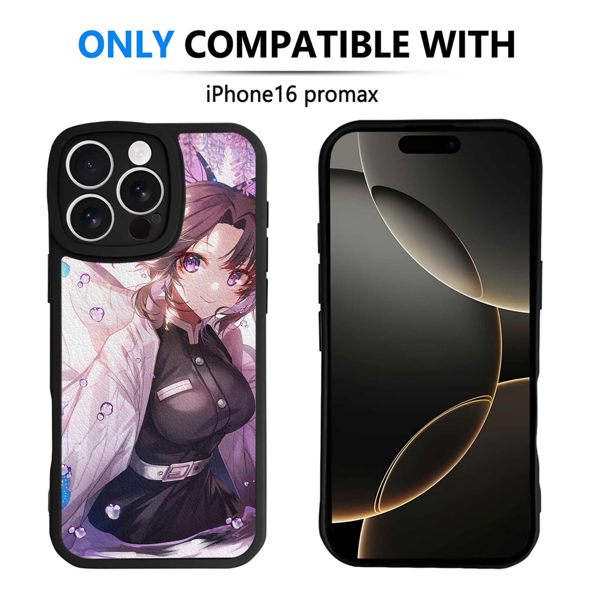 （画像用） 鬼滅の刃（きめつのやいば）蟲柱-胡蝶 しのぶ／こちょう しのぶ Kochou Shinobu 【iPhone 16シリーズ対応】シリコンスマホケース（レザー調） 材質：シリコン